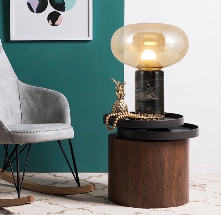 Modern Amber Glass Table Lamp with Marble Base