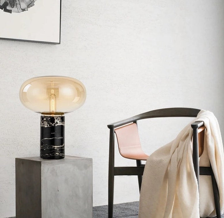 Modern Amber Glass Table Lamp with Marble Base