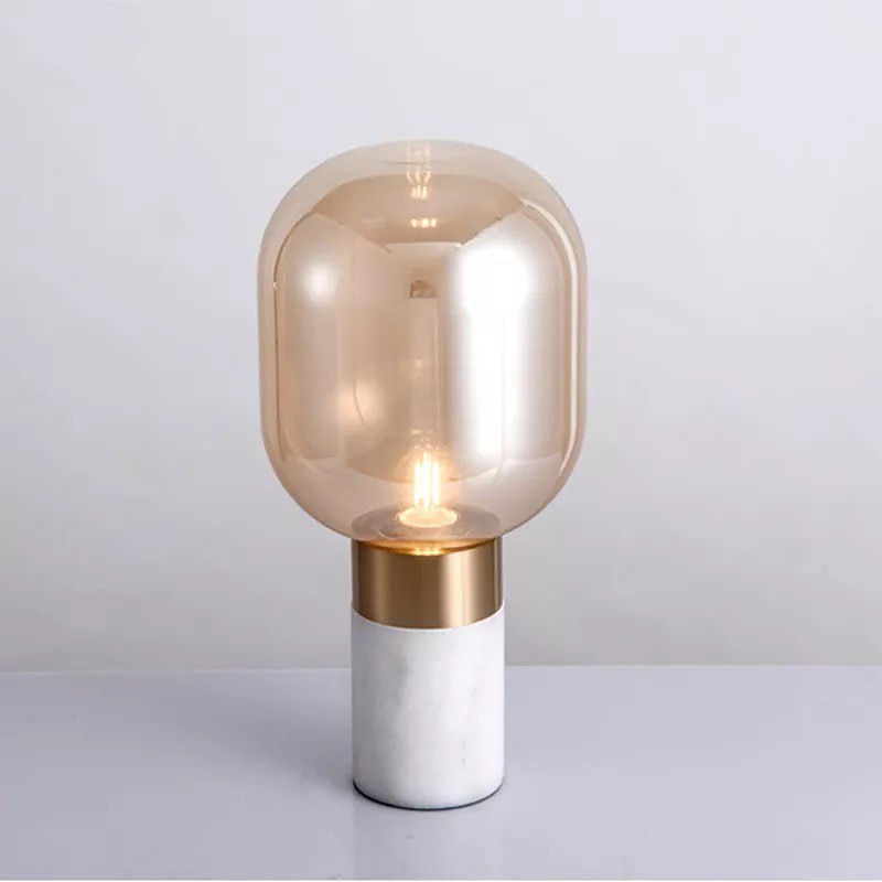 Modern Amber Glass Table Lamp with Gold and Marble Base