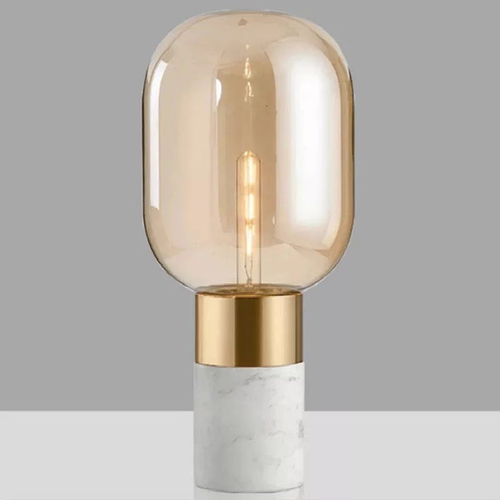 Modern Amber Glass Table Lamp with Gold and Marble Base