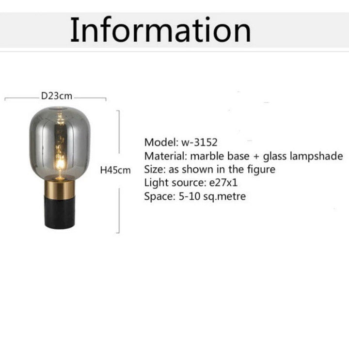 Modern Amber Glass Table Lamp with Gold and Marble Base