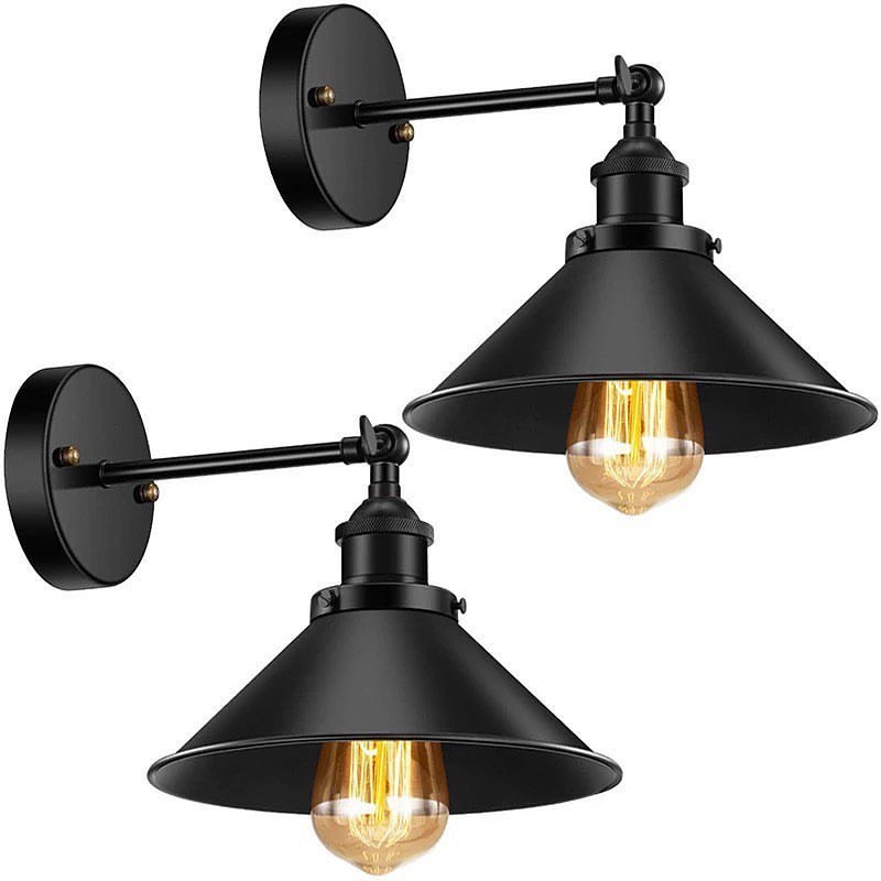 Industrial Wall Sconces with Black Metal Shade