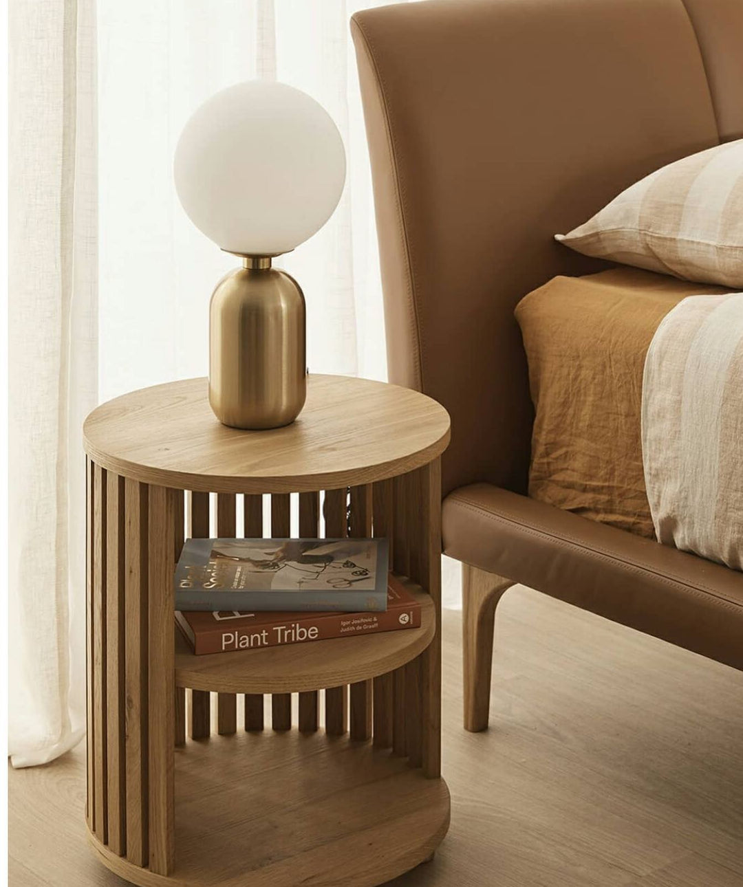 Modern Table Lamp with White Globe Shade and Brass Base