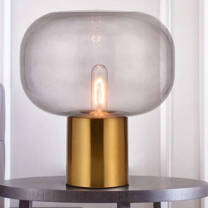 Modern Smoky Glass Table Lamp with Gold Base