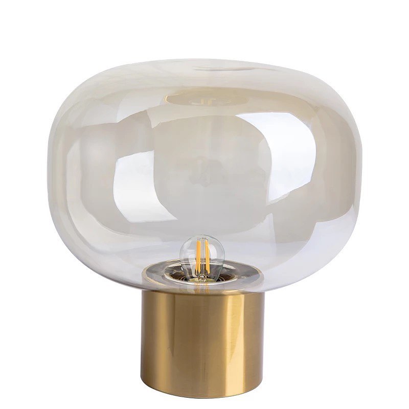 Modern Smoky Glass Table Lamp with Gold Base