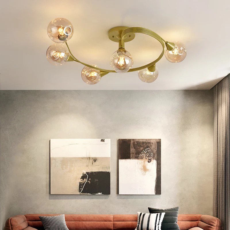 Modern Ceiling Light with Branch Design and Glass Globe Shades