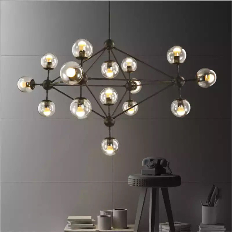 Modern Geometric Chandelier with Glass Globe Shades