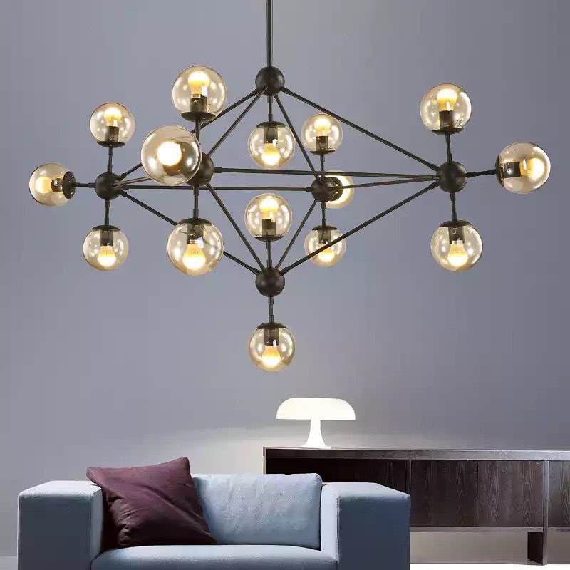 Modern Geometric Chandelier with Glass Globe Shades