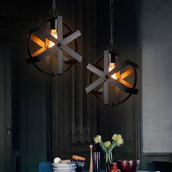 Industrial Pendant Light with Black Metal Orb Design