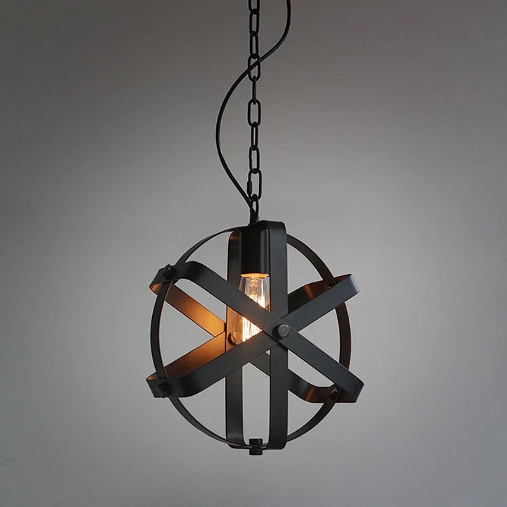 Industrial Pendant Light with Black Metal Orb Design