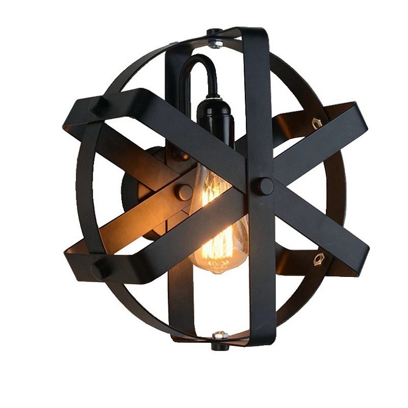 Industrial Wall Light with Black Metal Orb Design