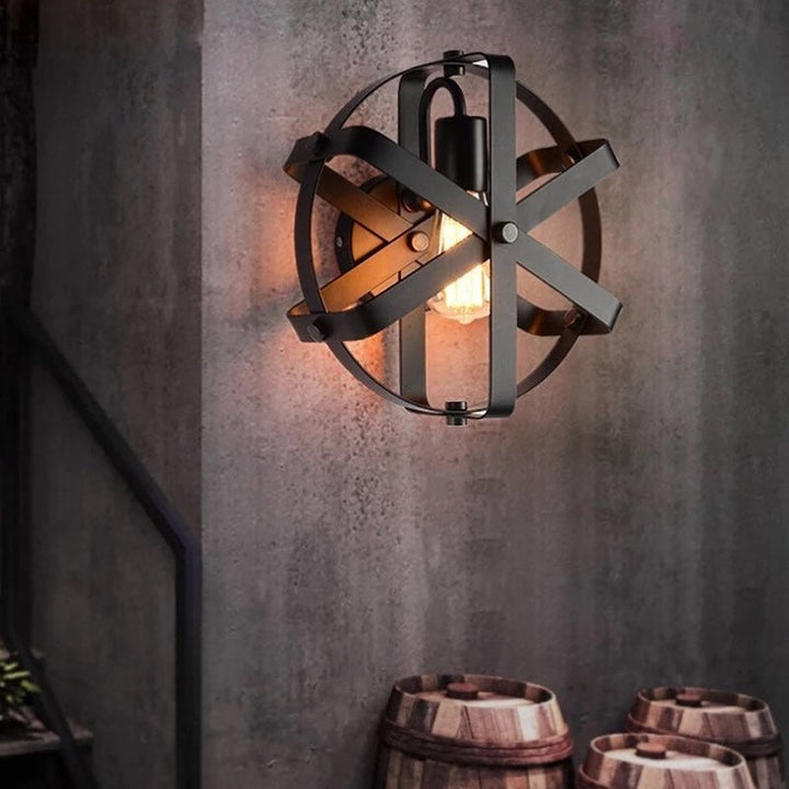 Industrial Wall Light with Black Metal Orb Design