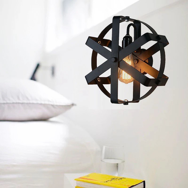 Industrial Wall Light with Black Metal Orb Design