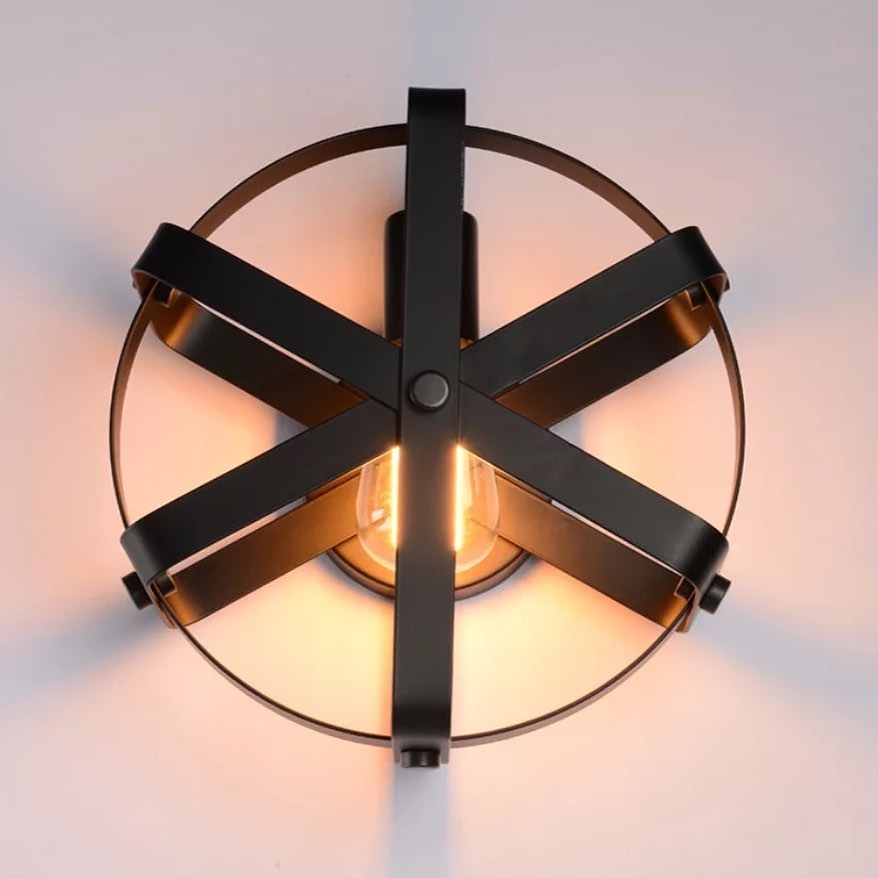 Industrial Wall Light with Black Metal Orb Design