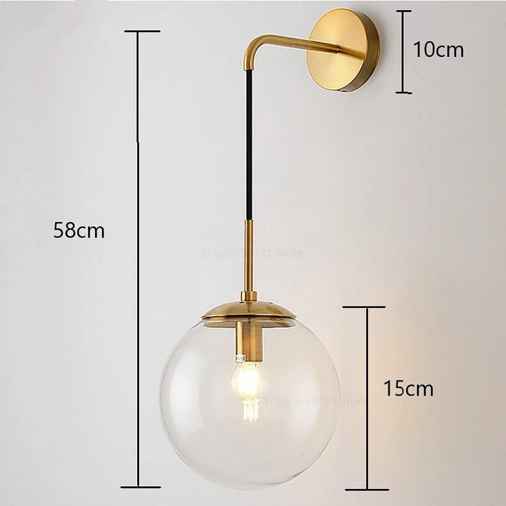 Modern Wall Light with Gold Finish and Glass Globe Shade