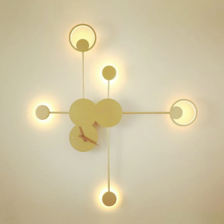 Modern LED Decorative Wall Light with Geometric Design and Integrated Clock