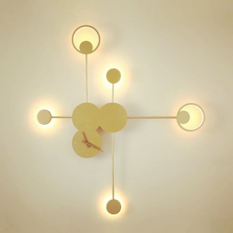 Modern LED Decorative Wall Light with Geometric Design and Integrated Clock