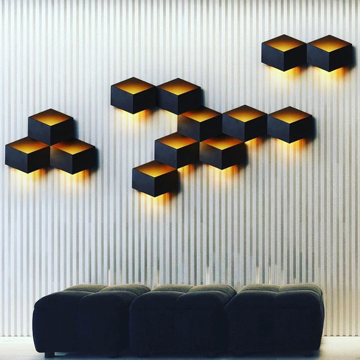 Modern LED Wall-Mounted Cube Light - Black with Warm Glow