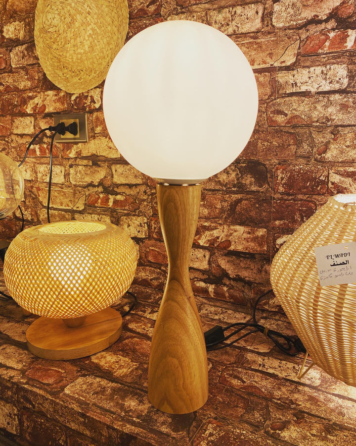 Modern Wooden Table Lamp with White Globe Shade