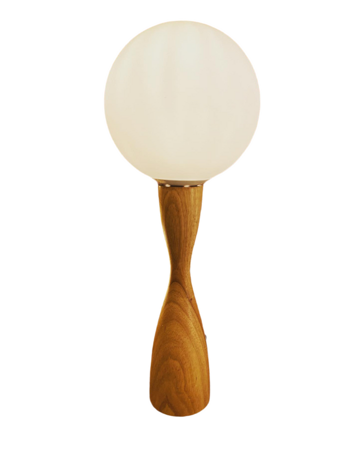 Modern Wooden Table Lamp with White Globe Shade