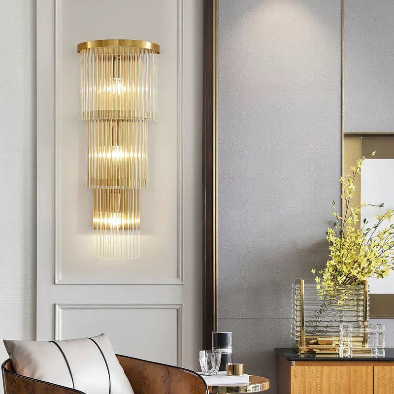 Luxury Wall Light with Gold Frame and Crystal Accents