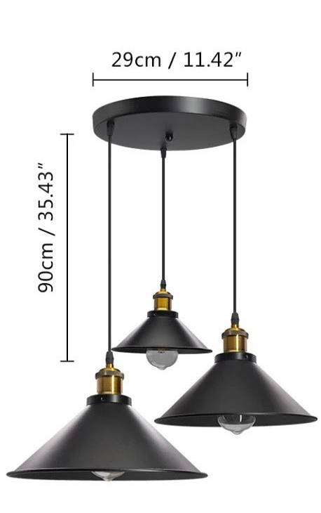 Industrial Pendant Lights with Black Shades and Gold Accents