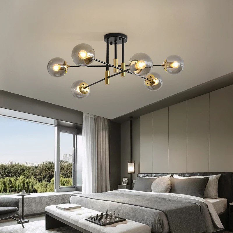 Modern Branch-Style Ceiling Light with Smoky Glass Globes