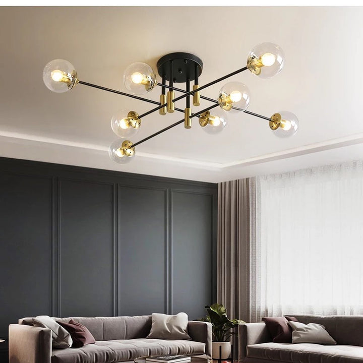 Modern Branch-Style Ceiling Light with Smoky Glass Globes