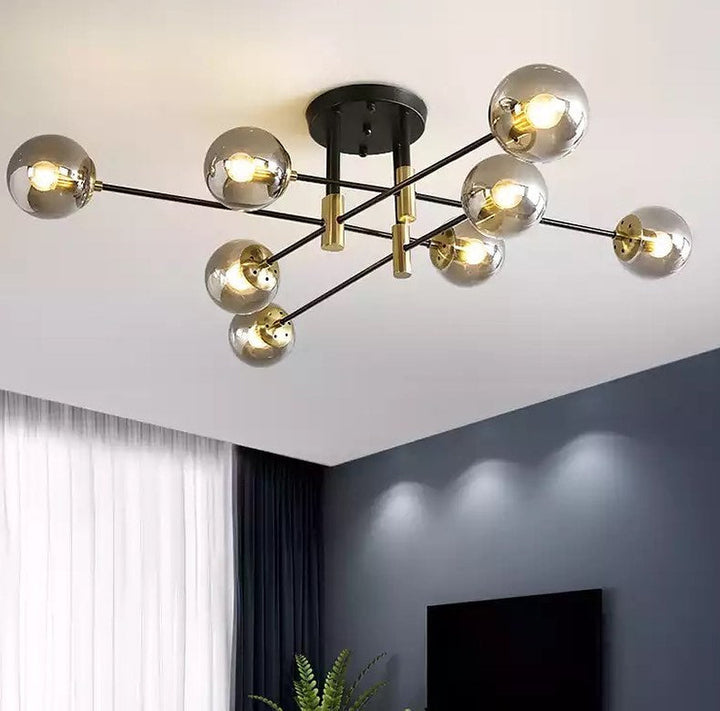 Modern Branch-Style Ceiling Light with Smoky Glass Globes