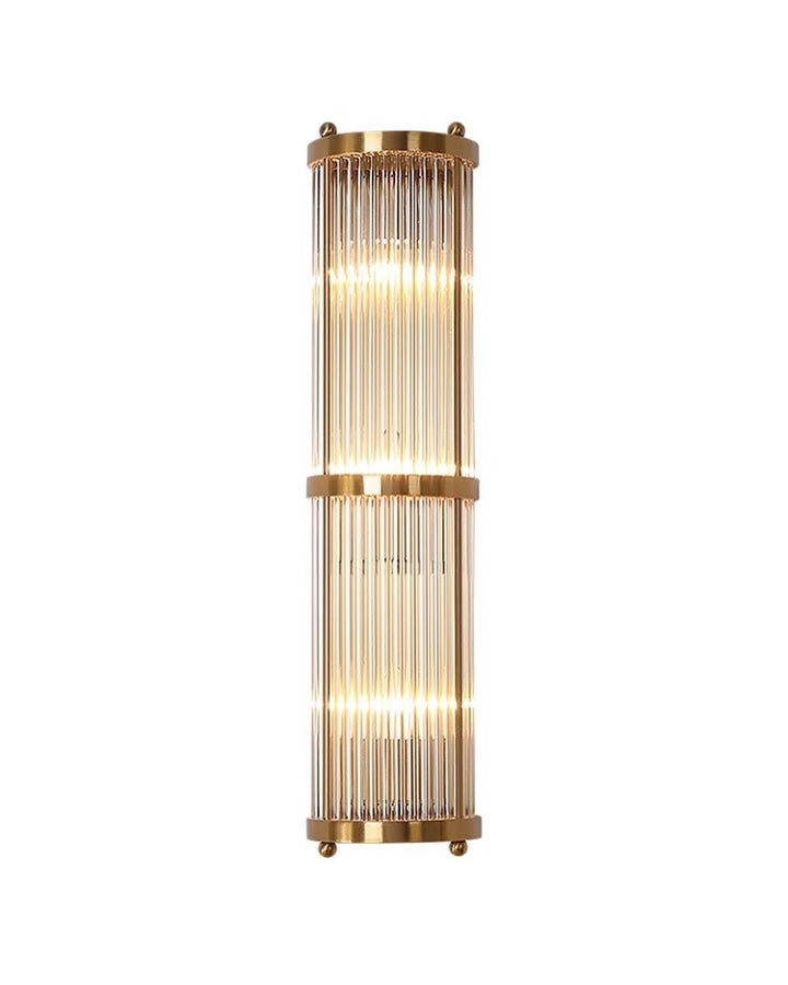 Modern Wall Sconce with Gold Frame and Ribbed Glass