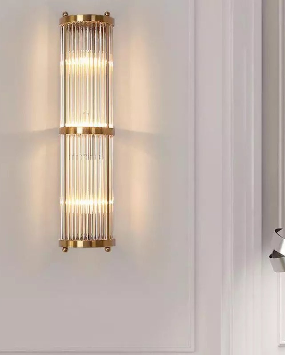 Modern Wall Sconce with Gold Frame and Ribbed Glass