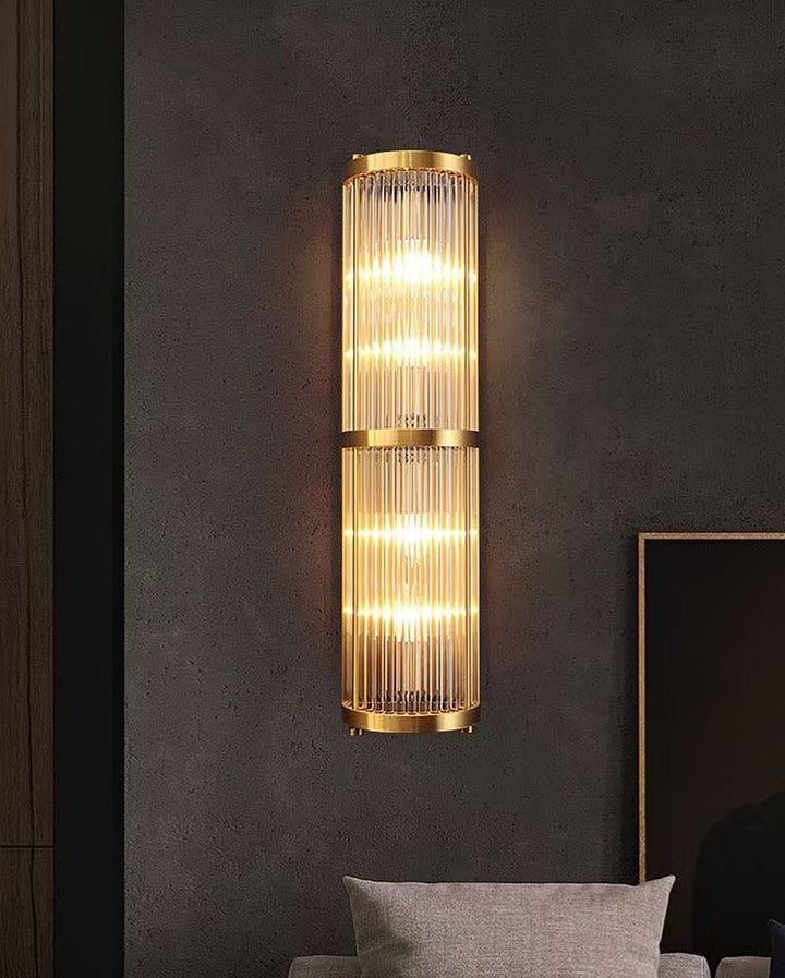 Modern Wall Sconce with Gold Frame and Ribbed Glass