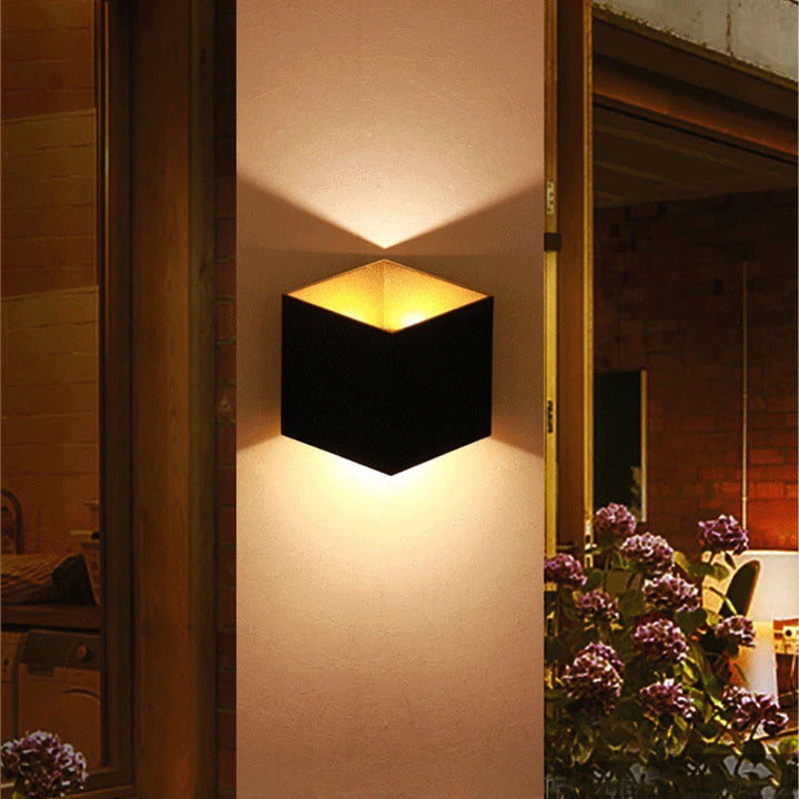 Modern Outdoor Wall Light with Black Cube Design