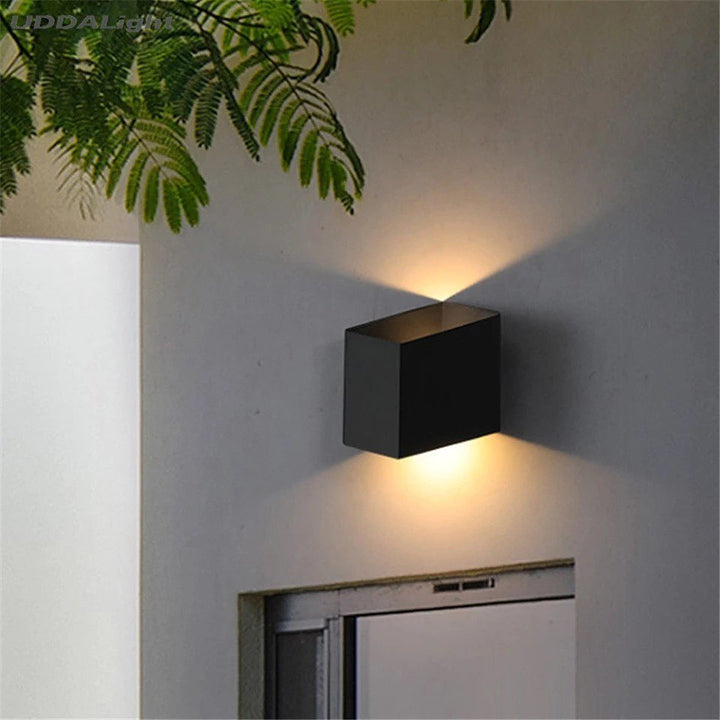 Modern Outdoor Wall Light with Black Cube Design