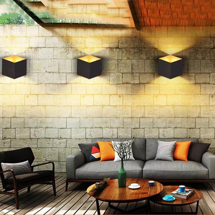 Modern Outdoor Wall Light with Black Cube Design