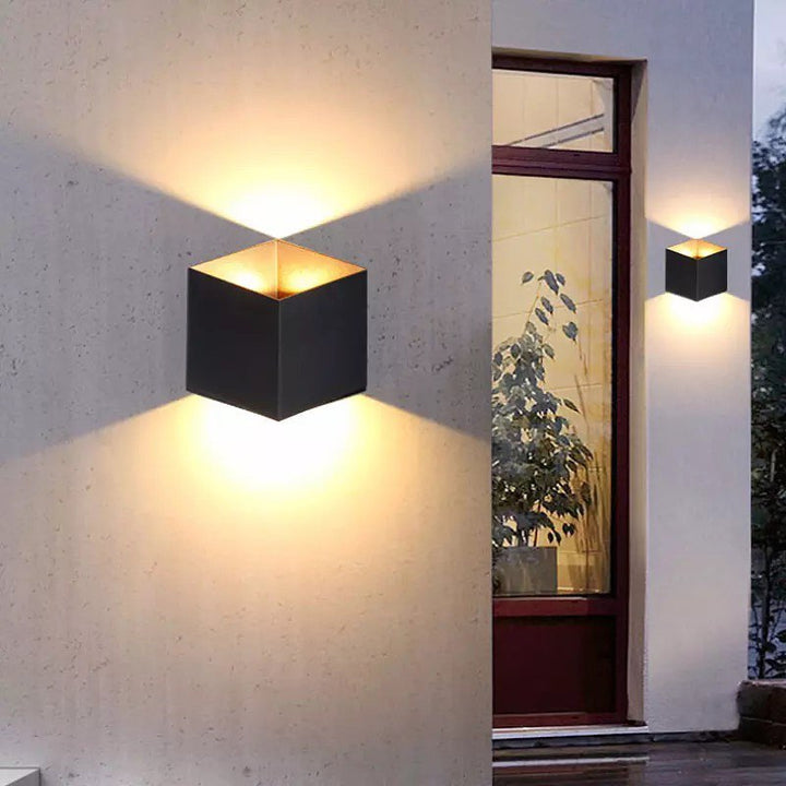 Modern Outdoor Wall Light with Black Cube Design