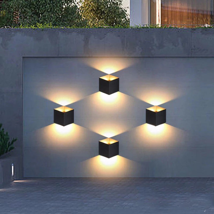 Modern Outdoor Wall Light with Black Cube Design