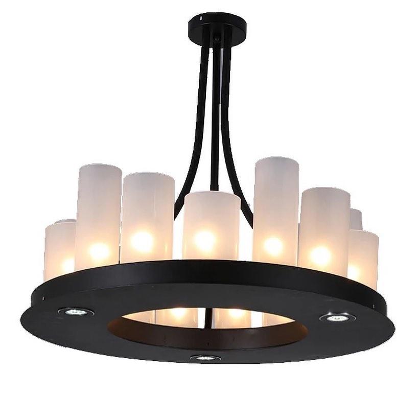 Modern Black Chandelier with Frosted Cylinder Shades