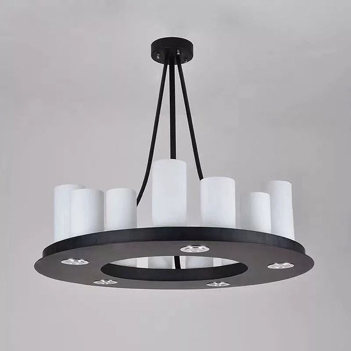 Modern Black Chandelier with Frosted Cylinder Shades