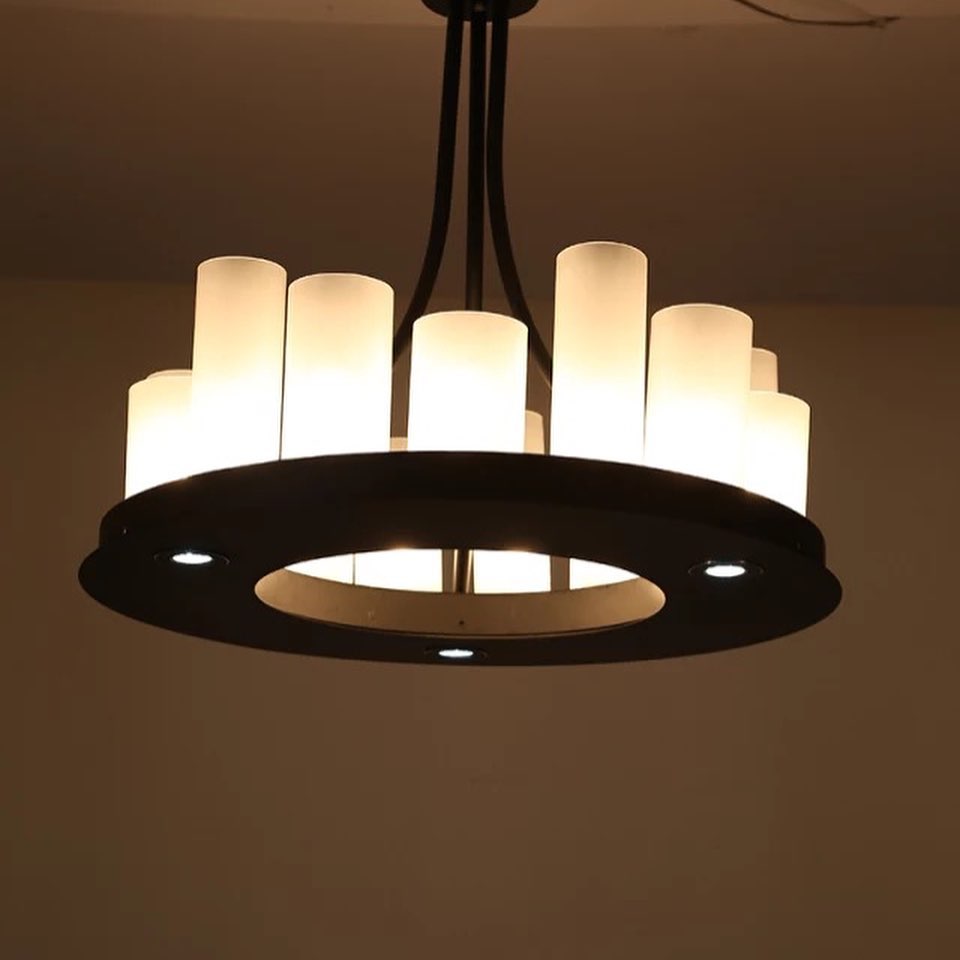 Modern Black Chandelier with Frosted Cylinder Shades