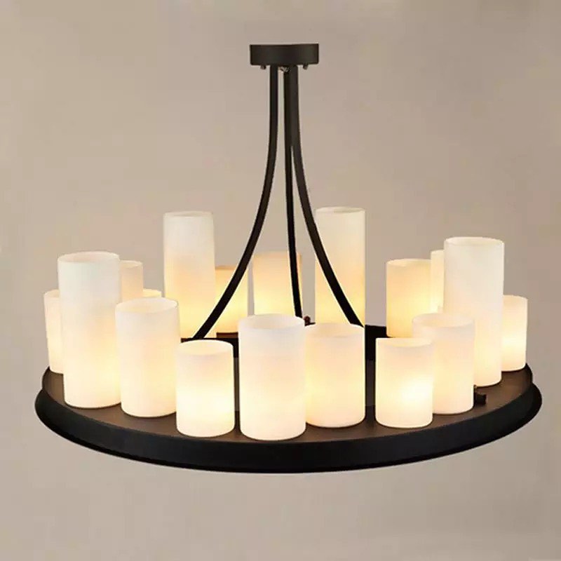 Modern Black Chandelier with Frosted Cylinder Shades