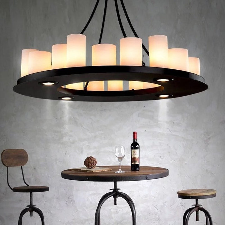 Modern Black Chandelier with Frosted Cylinder Shades