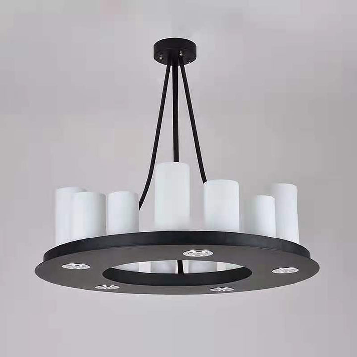 Modern Black Chandelier with Frosted Cylinder Shades