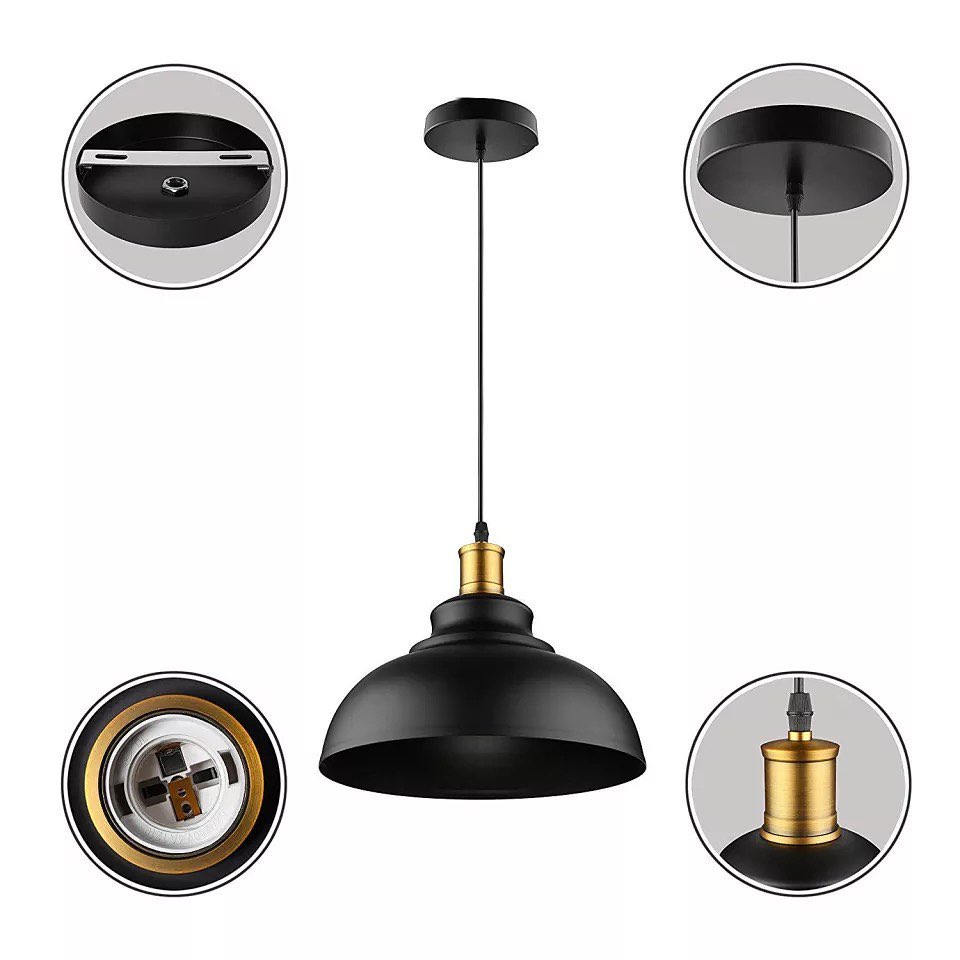 Industrial Black Pendant Light with Gold Accent