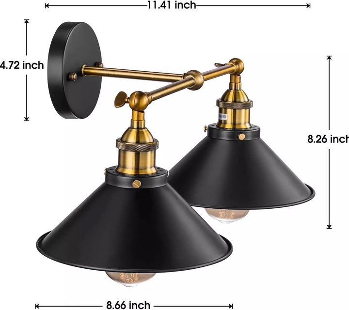 Industrial Wall Light with Dual Black and Brass Shades