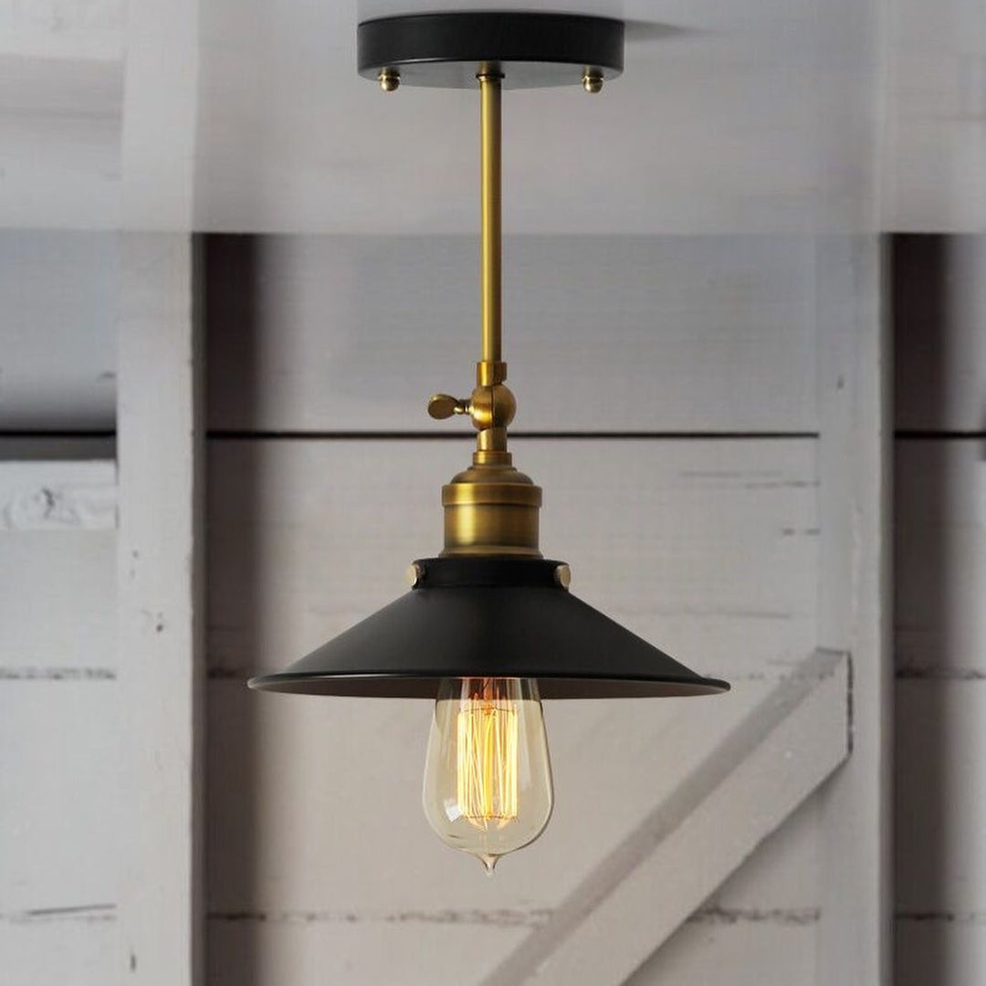 Industrial Pendant Light with Black and Brass Finish