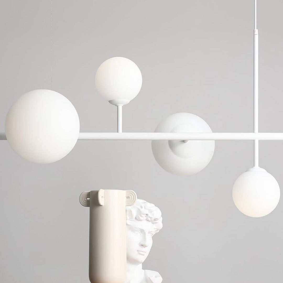 Modern Linear Chandelier with White Globe Shades