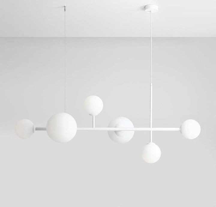 Modern Linear Chandelier with White Globe Shades