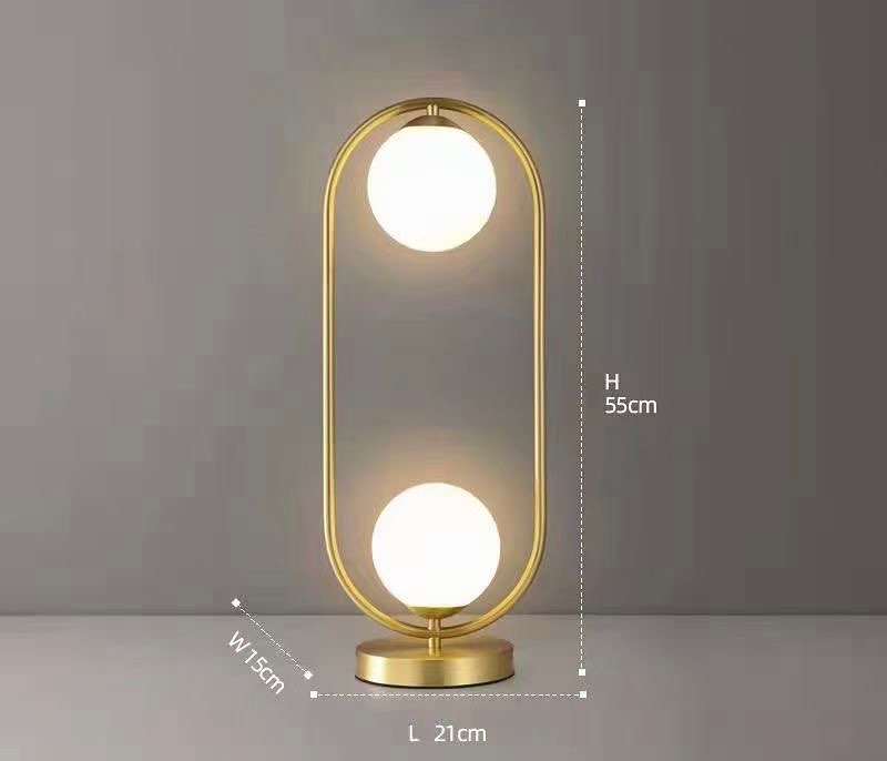 Modern Table Lamp with Dual Globe Design and Gold Frame