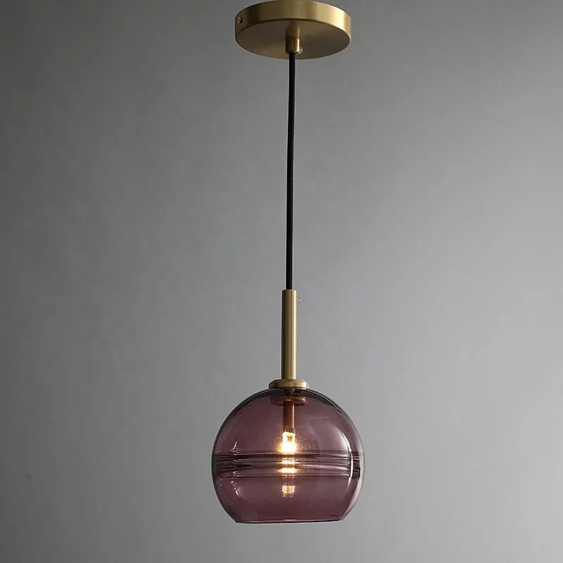 Modern Glass Pendant Light with Purple Shade